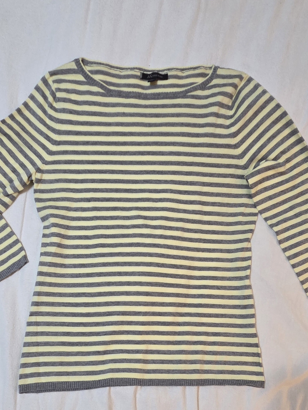 Anne Klein Yellow and Gray Striped Long Sleeve Top